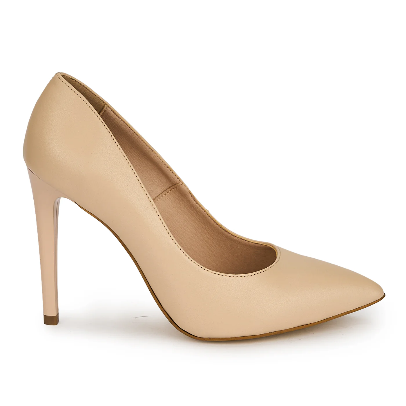 Pantofi dama din piele naturala bej cu toc subtire 10 cm 19390