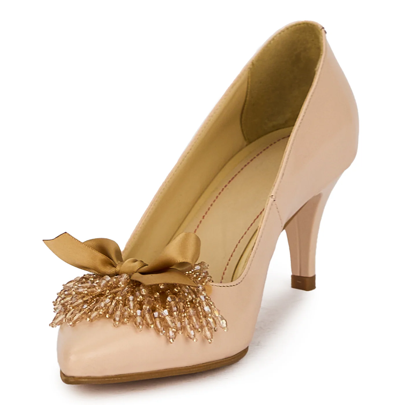 Pantofi dama din piele naturala bej cu toc subtire 17509 - Image 3