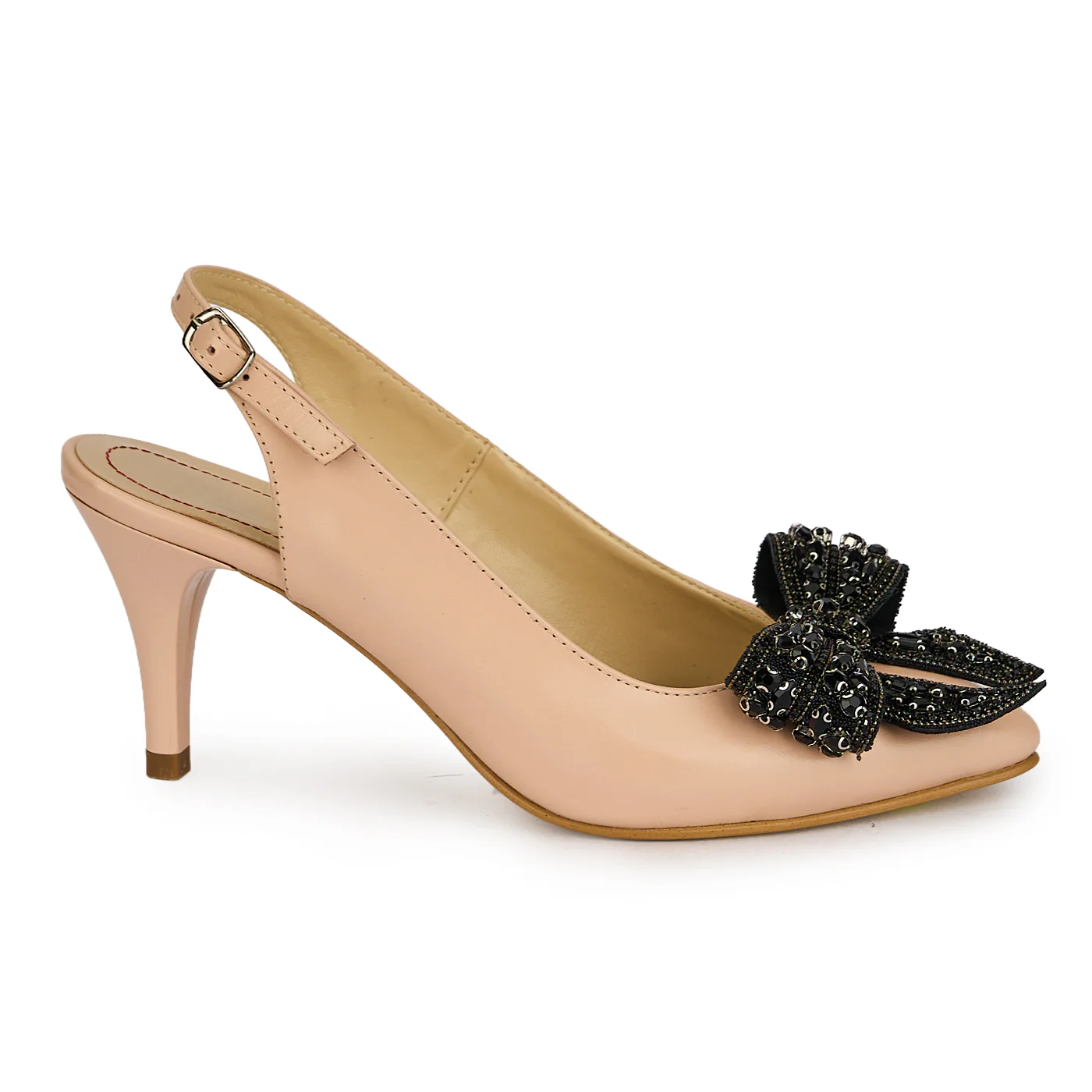 Pantofi dama din piele naturala bej cu toc subtire 7.5 cm 19866