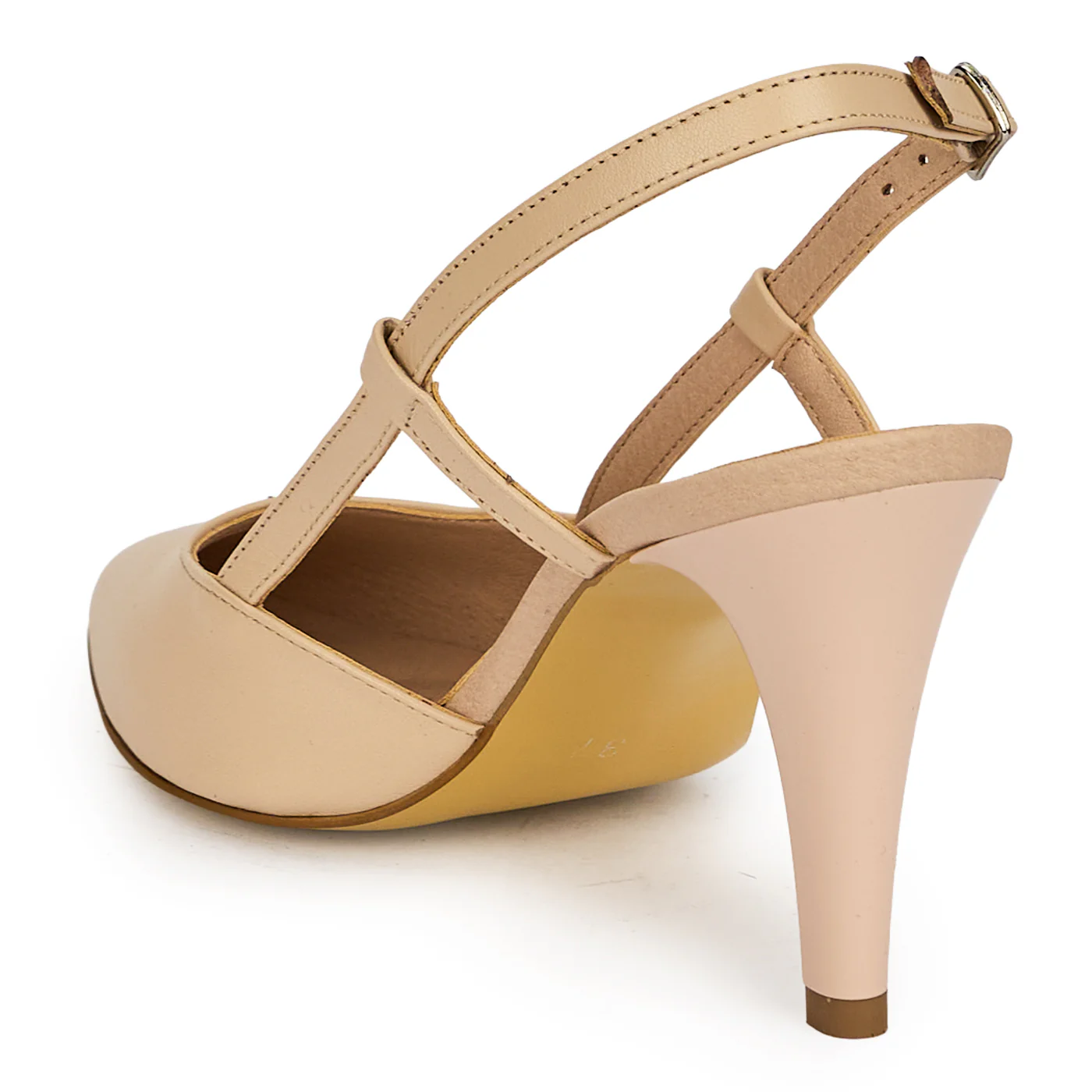 Pantofi dama din piele naturala bej cu toc subtire 8.5 cm 19391 - Image 2