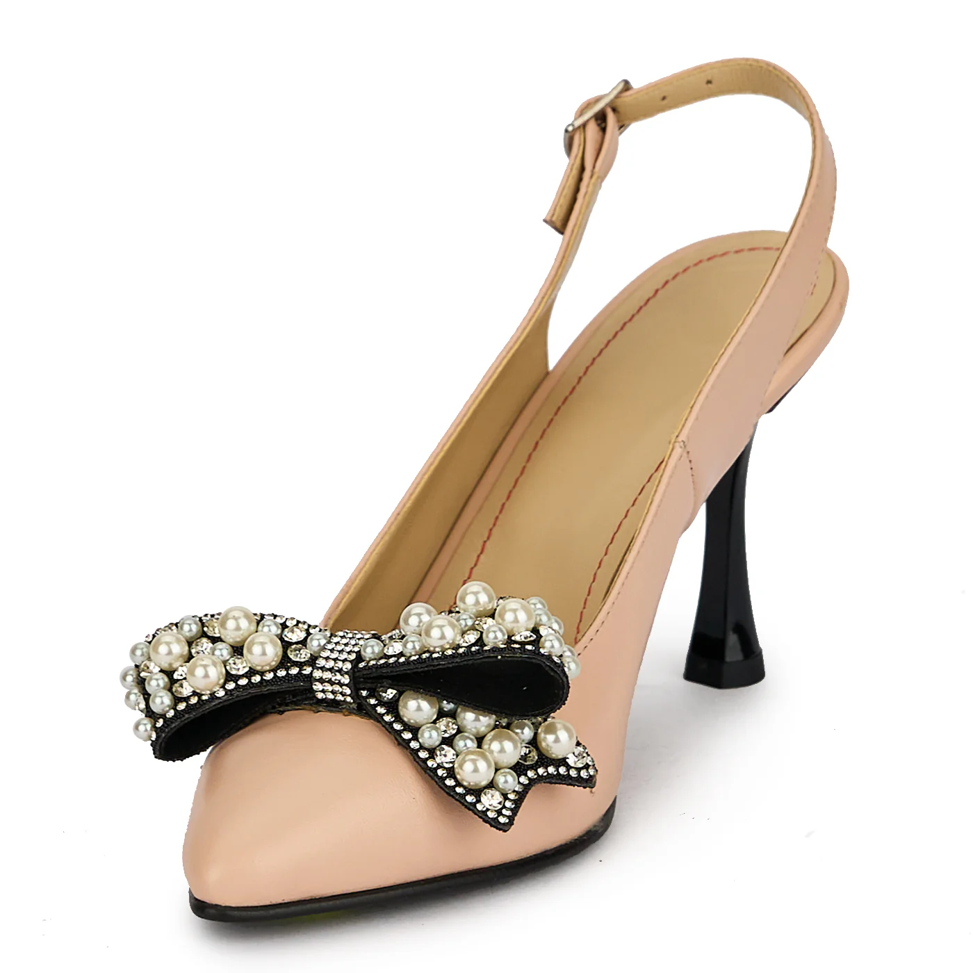 Pantofi dama din piele naturala bej cu toc subtire 8.5 cm 19871 - Image 3