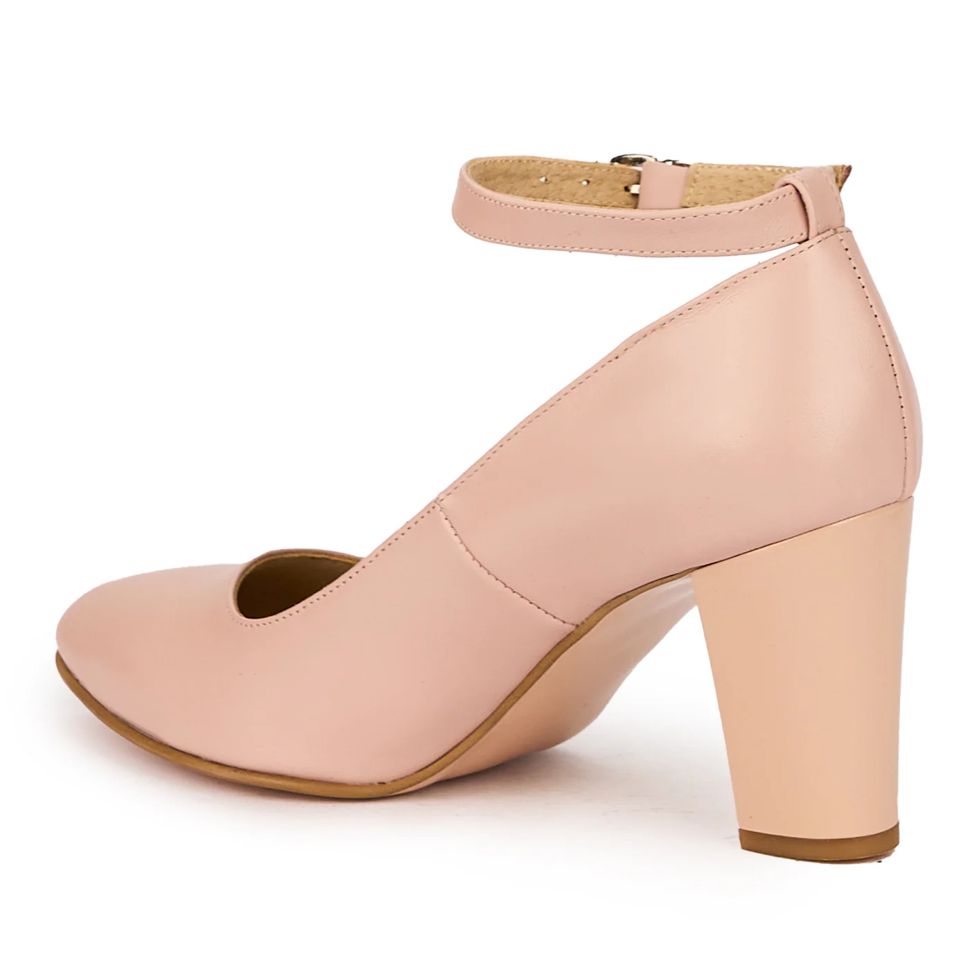 Pantofi dama din piele naturala bej-nude cu bareta pe glezna si toc gros 8 cm 16024 - Image 2