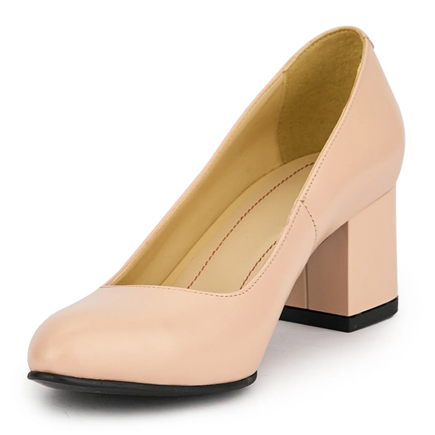 Pantofi dama din piele naturala bej-nude cu toc gros 6 cm 15138 - Image 3