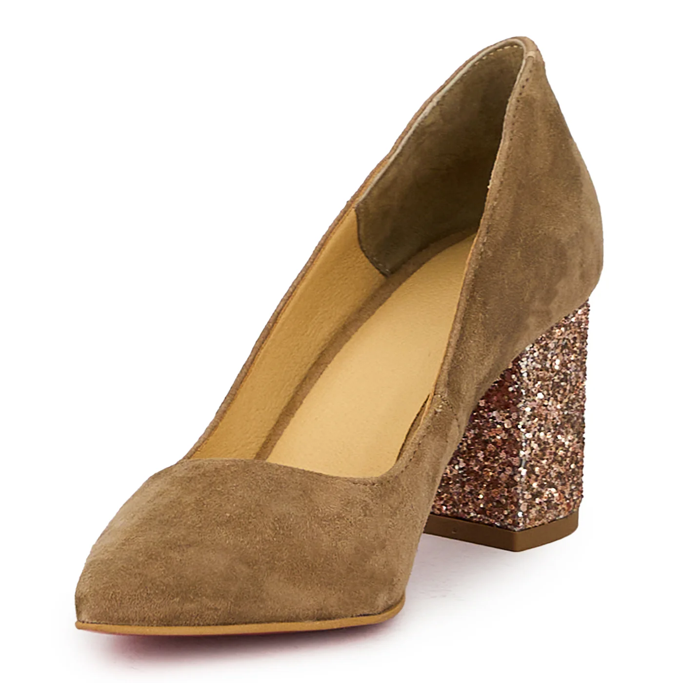 Pantofi dama din piele naturala bej-nude cu toc gros 6 cm 15747 - Image 3