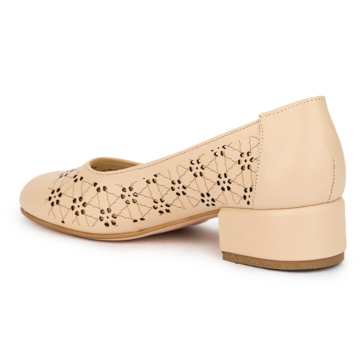 Pantofi dama din piele naturala bej-nude cu toc mic 4 cm 16072 - Image 2