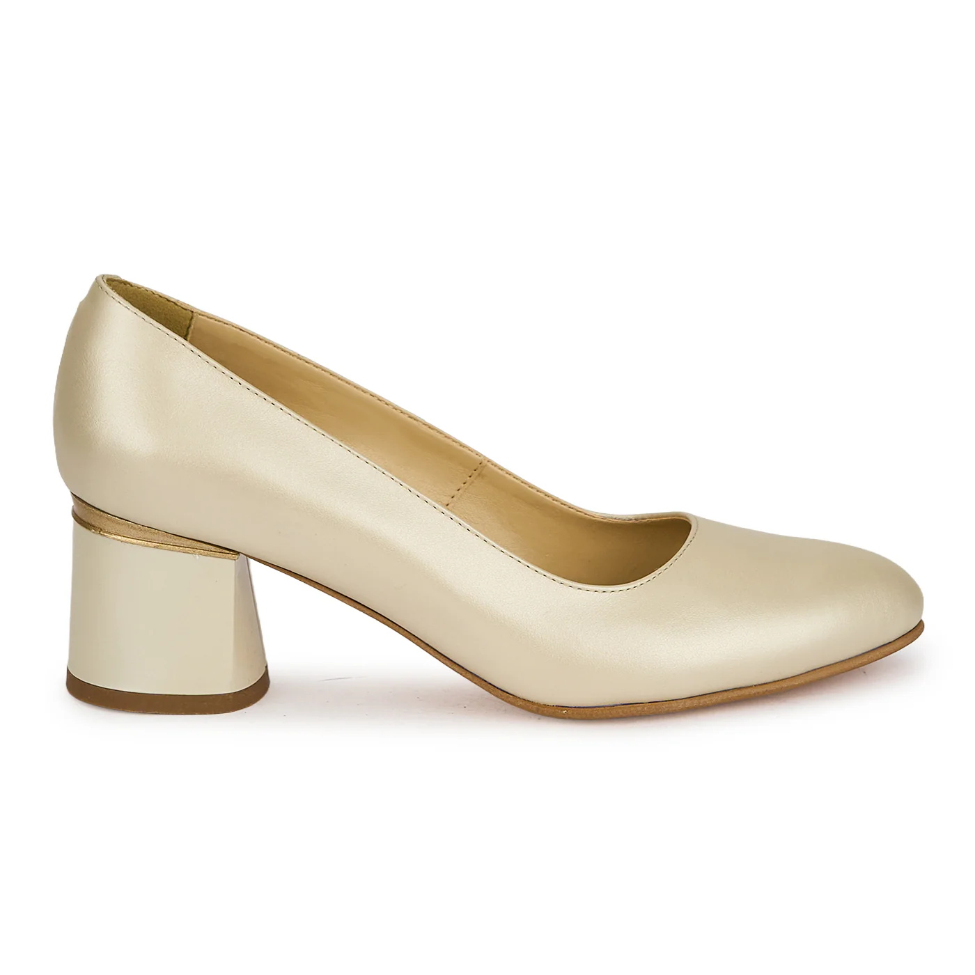 Pantofi dama din piele naturala bej sidef cu toc gros 5.5 cm 19447