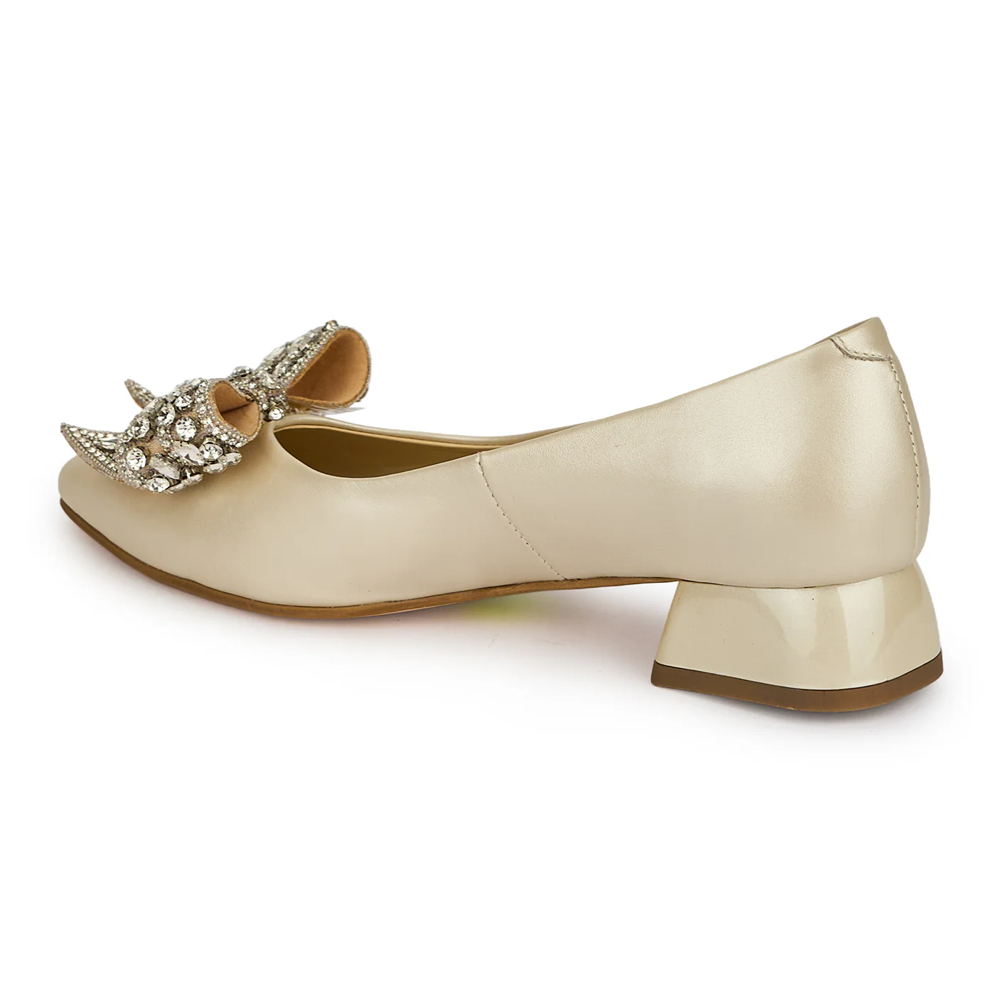 Pantofi dama din piele naturala bej sidef cu toc mic 3 cm 19423 - Image 2