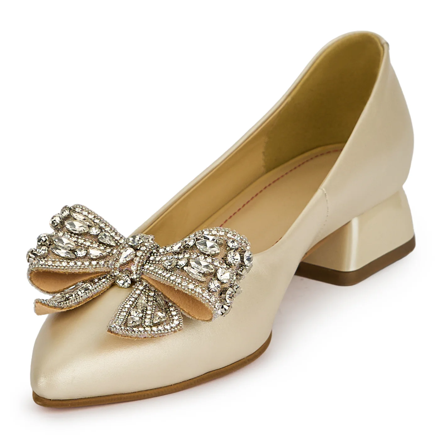 Pantofi dama din piele naturala bej sidef cu toc mic 3 cm 19423 - Image 3