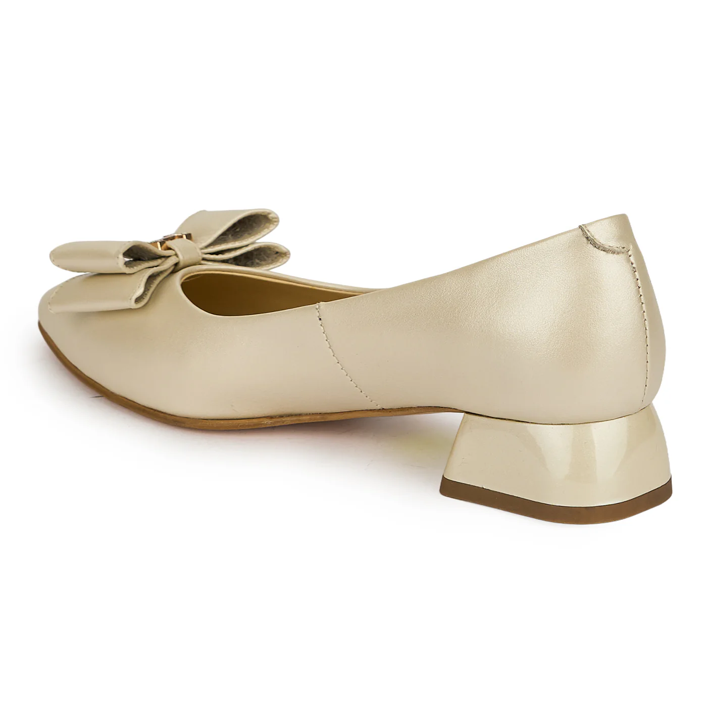 Pantofi dama din piele naturala bej sidef cu toc mic 3 cm 19427 - Image 3