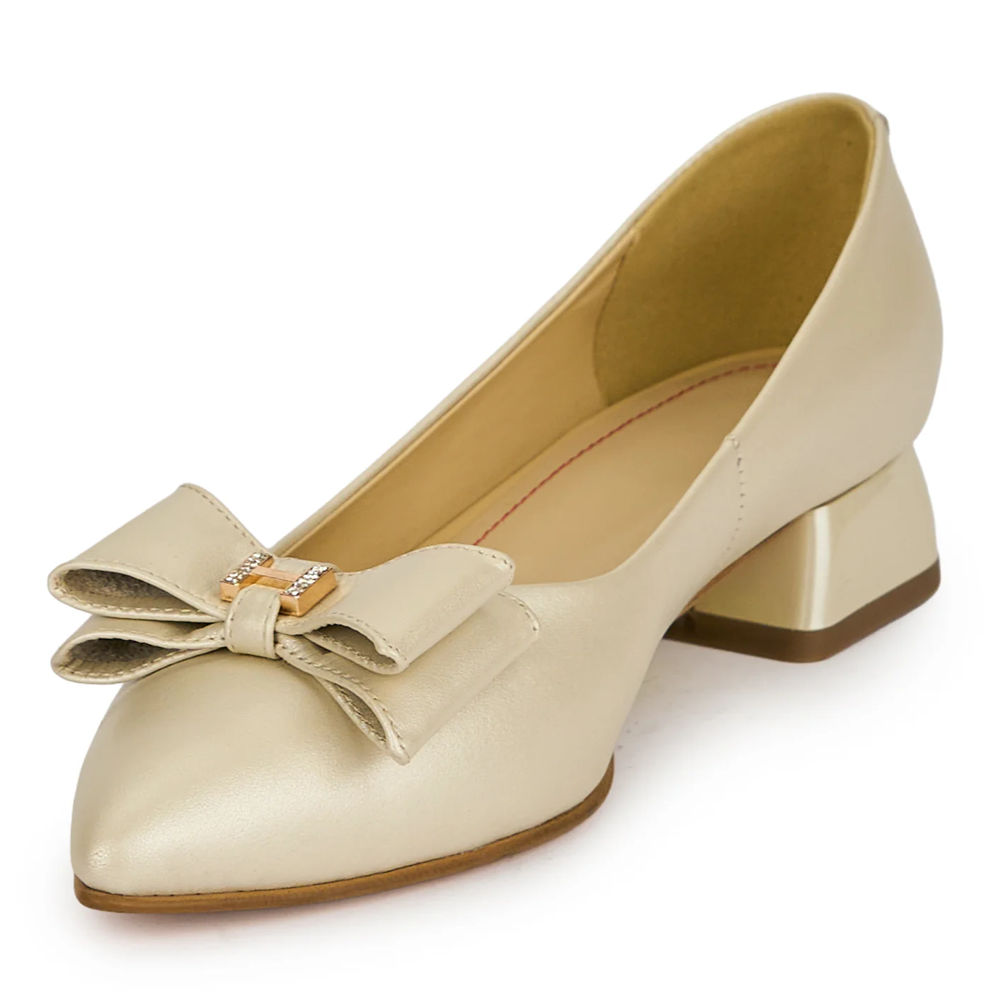 Pantofi dama din piele naturala bej sidef cu toc mic 3 cm 19427 - Image 4