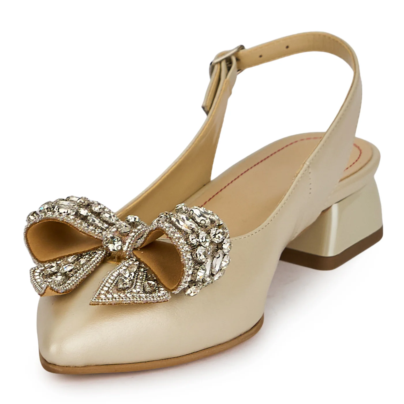Pantofi dama din piele naturala bej sidef cu toc mic 3 cm 19912 - Image 3