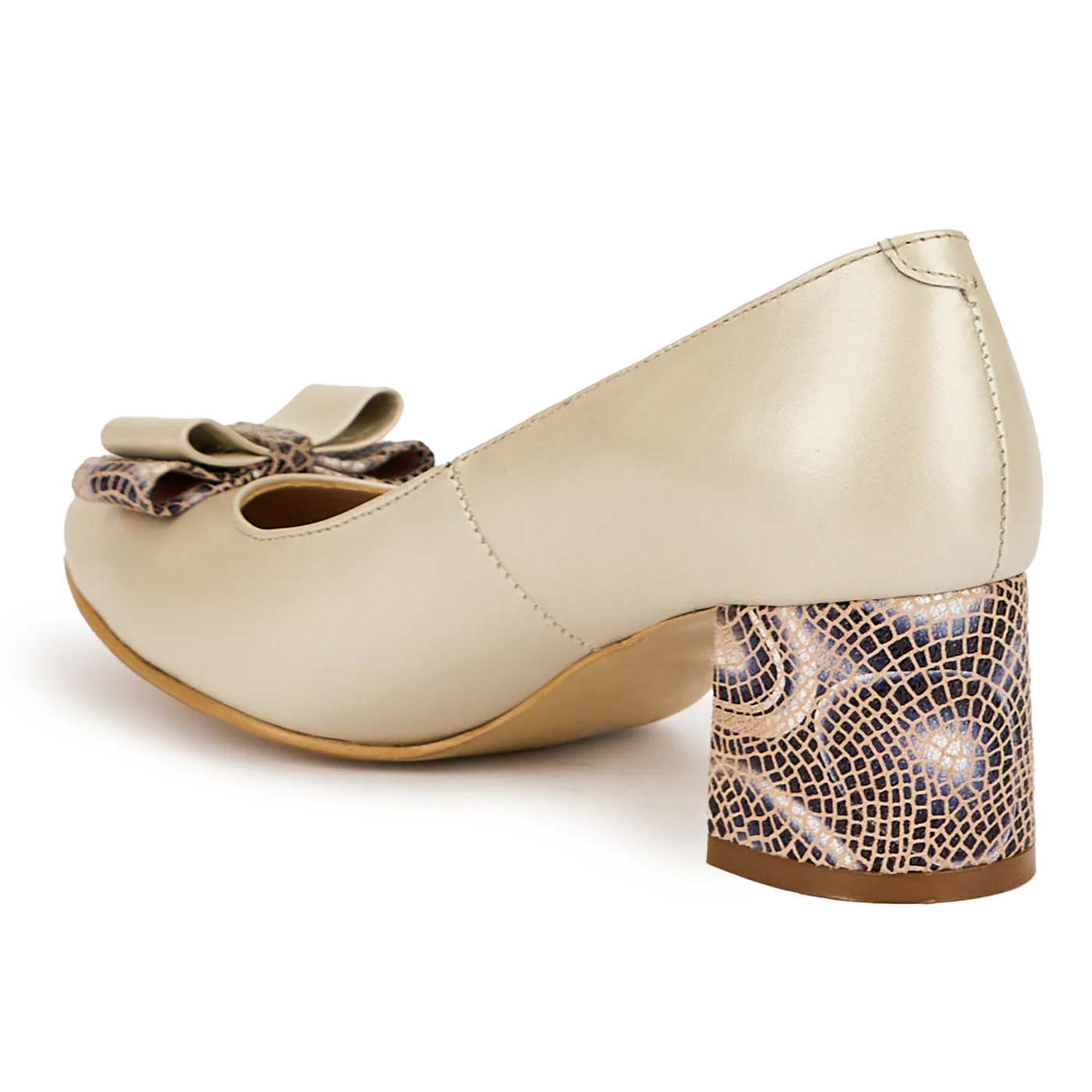 Pantofi dama din piele naturala bej sidefat cu toc gros 5.5 cm 15209 - Image 2