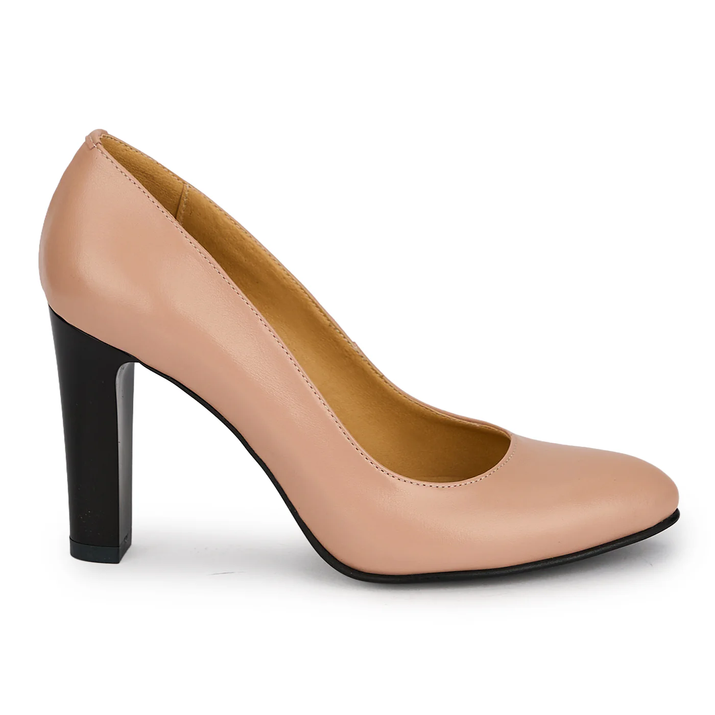 Pantofi dama din piele naturala bej taupe cu toc gros 9 cm 19687