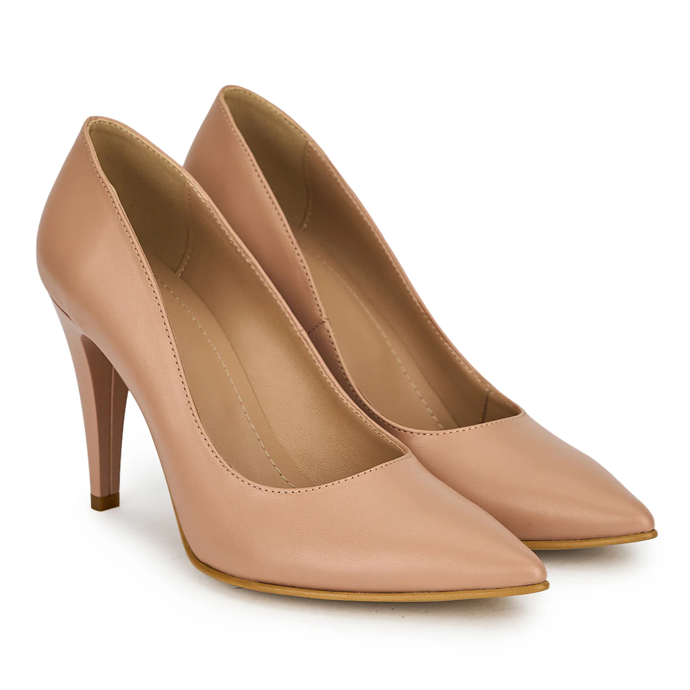 Pantofi dama din piele naturala bej taupe cu toc subtire 10 cm 19488 - Image 4