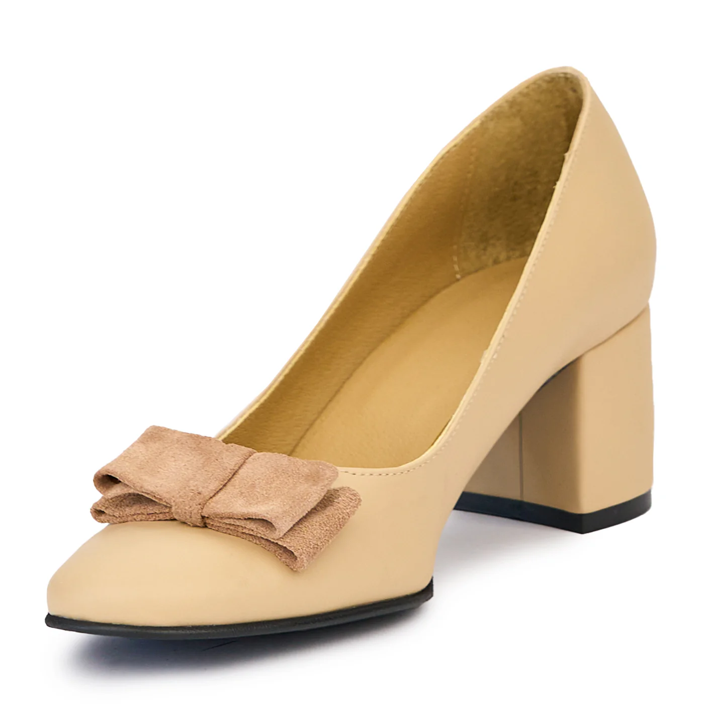 Pantofi dama din piele naturala bej toc gros 6 cm 14467 - Image 3