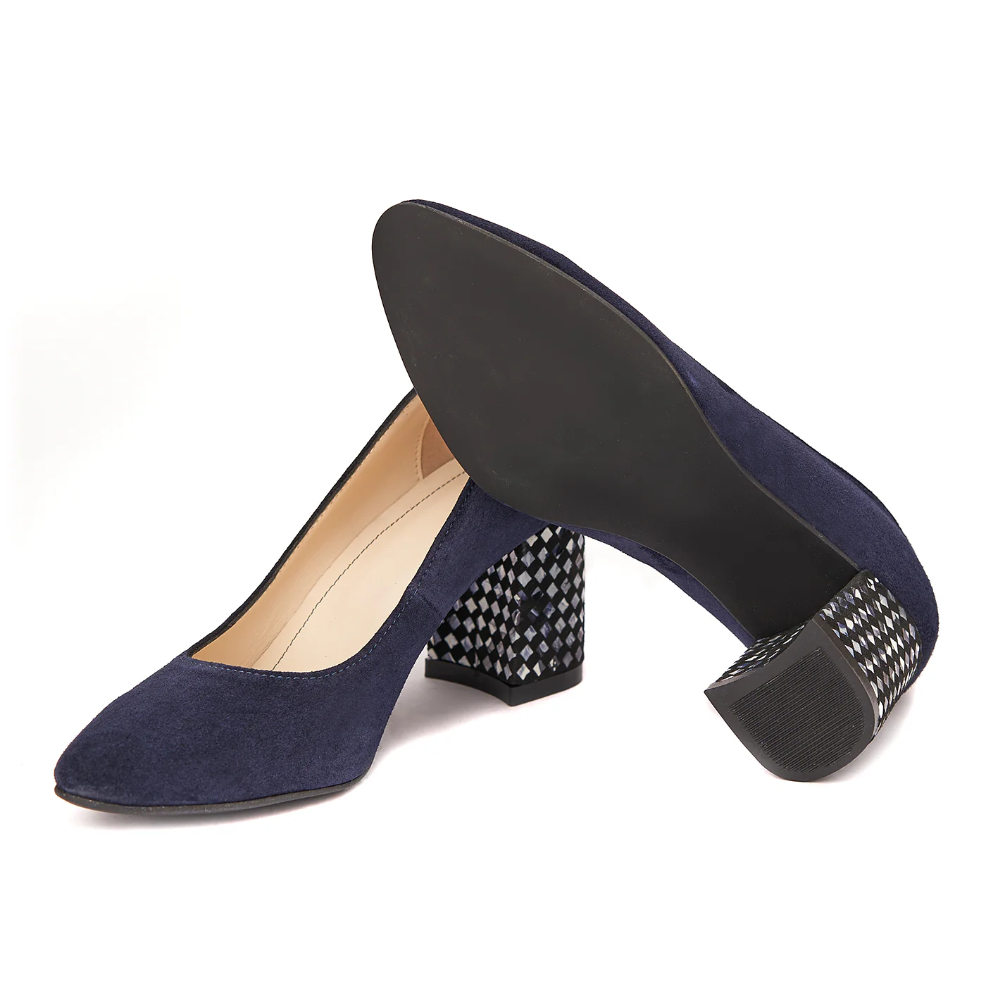 Pantofi dama din piele naturala bleumarin toc imbracat 4420 - Image 3