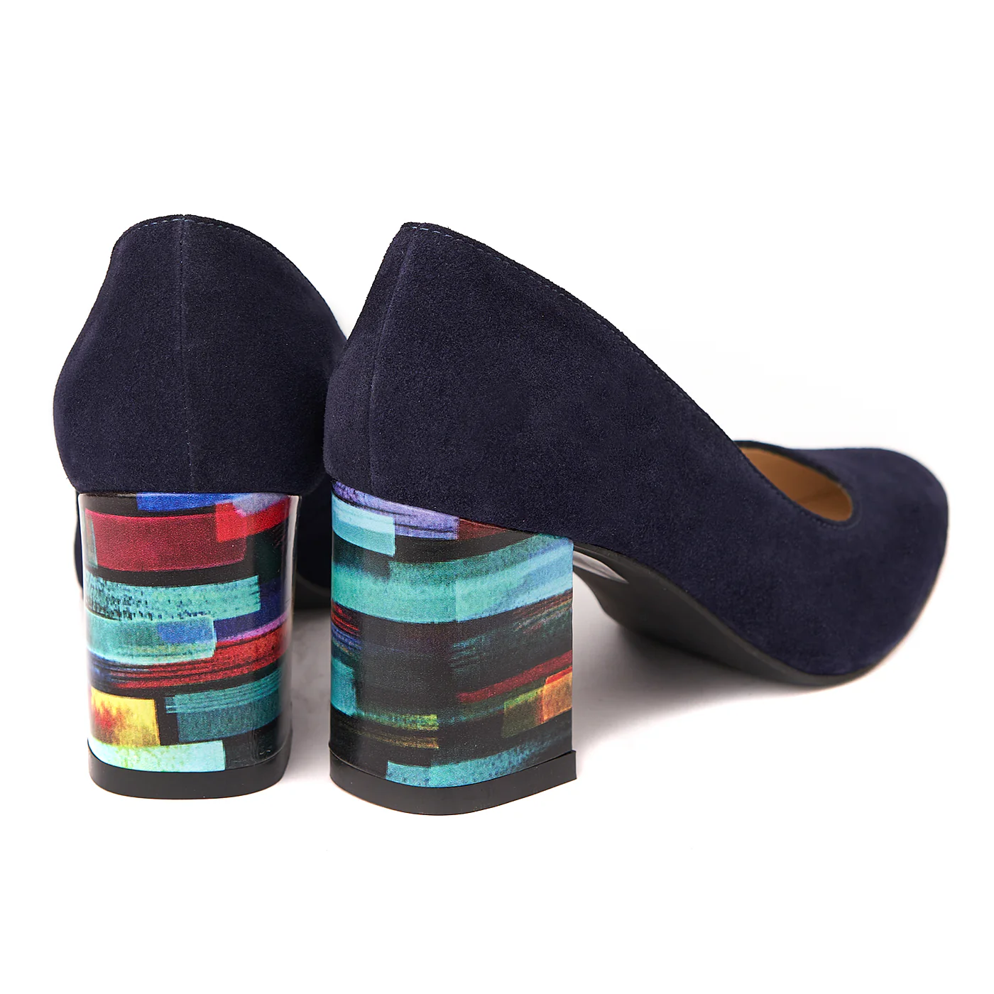 Pantofi dama din piele naturala bleumarin toc imbracat 4421 - Image 2