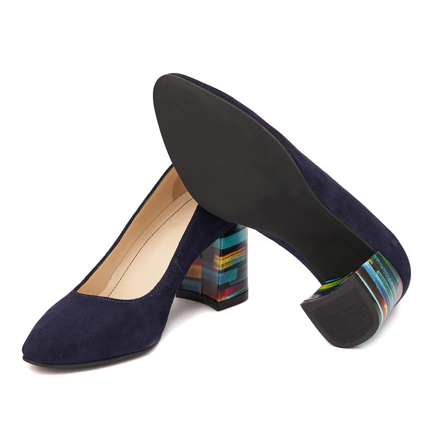 Pantofi dama din piele naturala bleumarin toc imbracat 4421 - Image 3