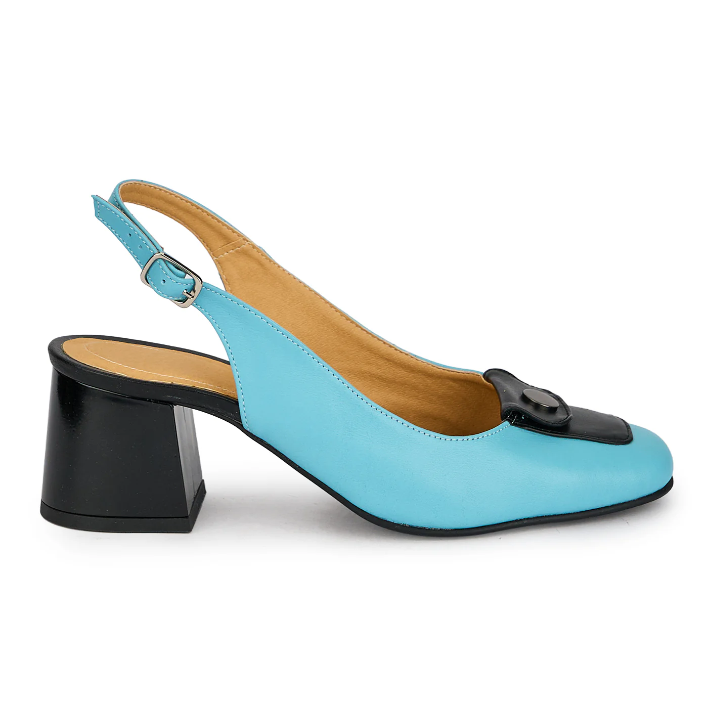 Pantofi dama din piele naturala bleu cu toc gros 5.5 cm 19839