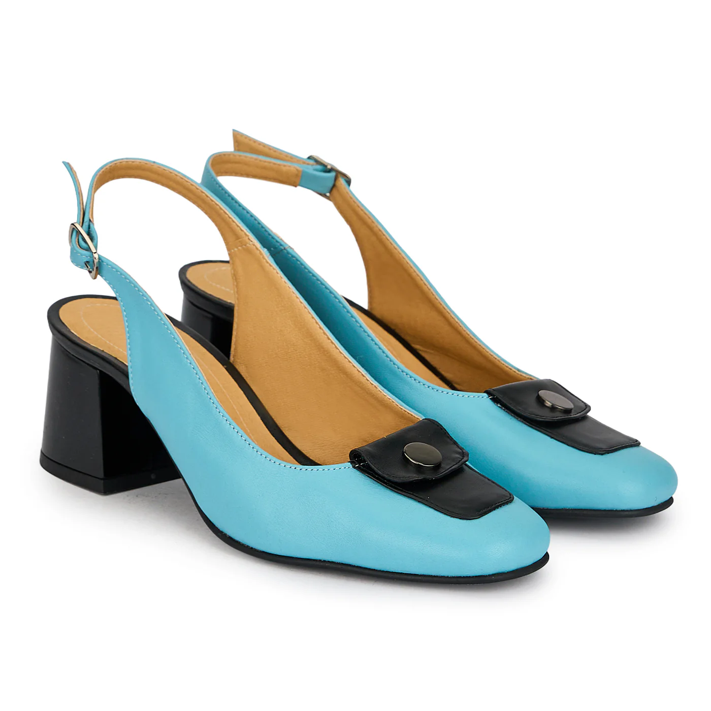 Pantofi dama din piele naturala bleu cu toc gros 5.5 cm 19839 - Image 4