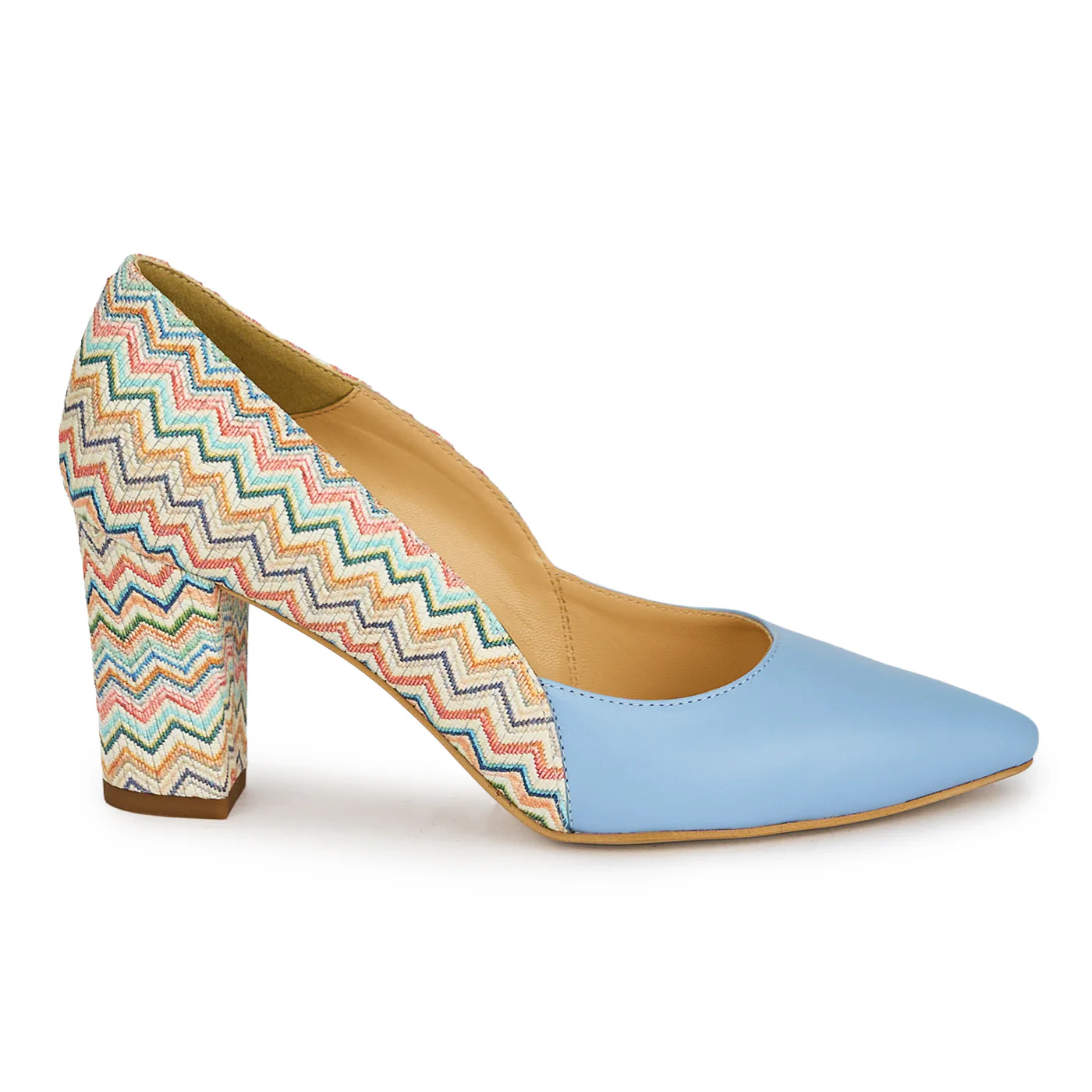 Pantofi dama din piele naturala bleu cu toc gros 7.5 cm 19812