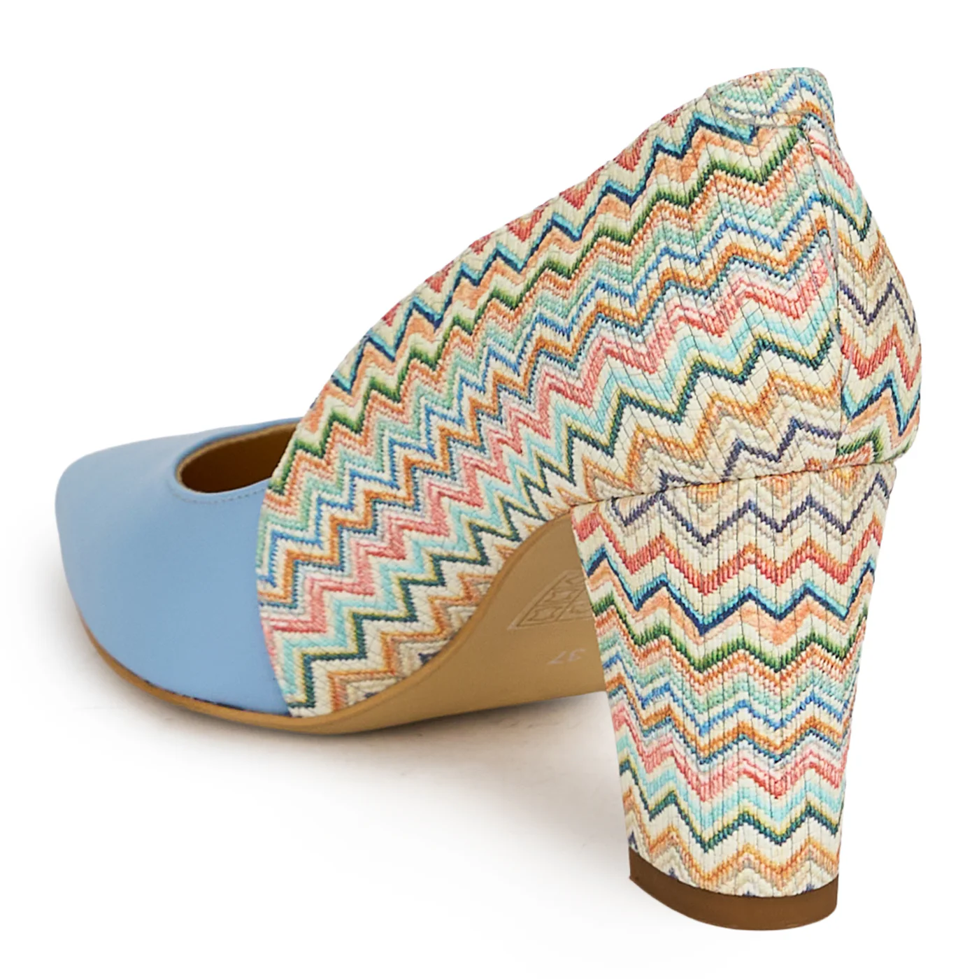 Pantofi dama din piele naturala bleu cu toc gros 7.5 cm 19812 - Image 2