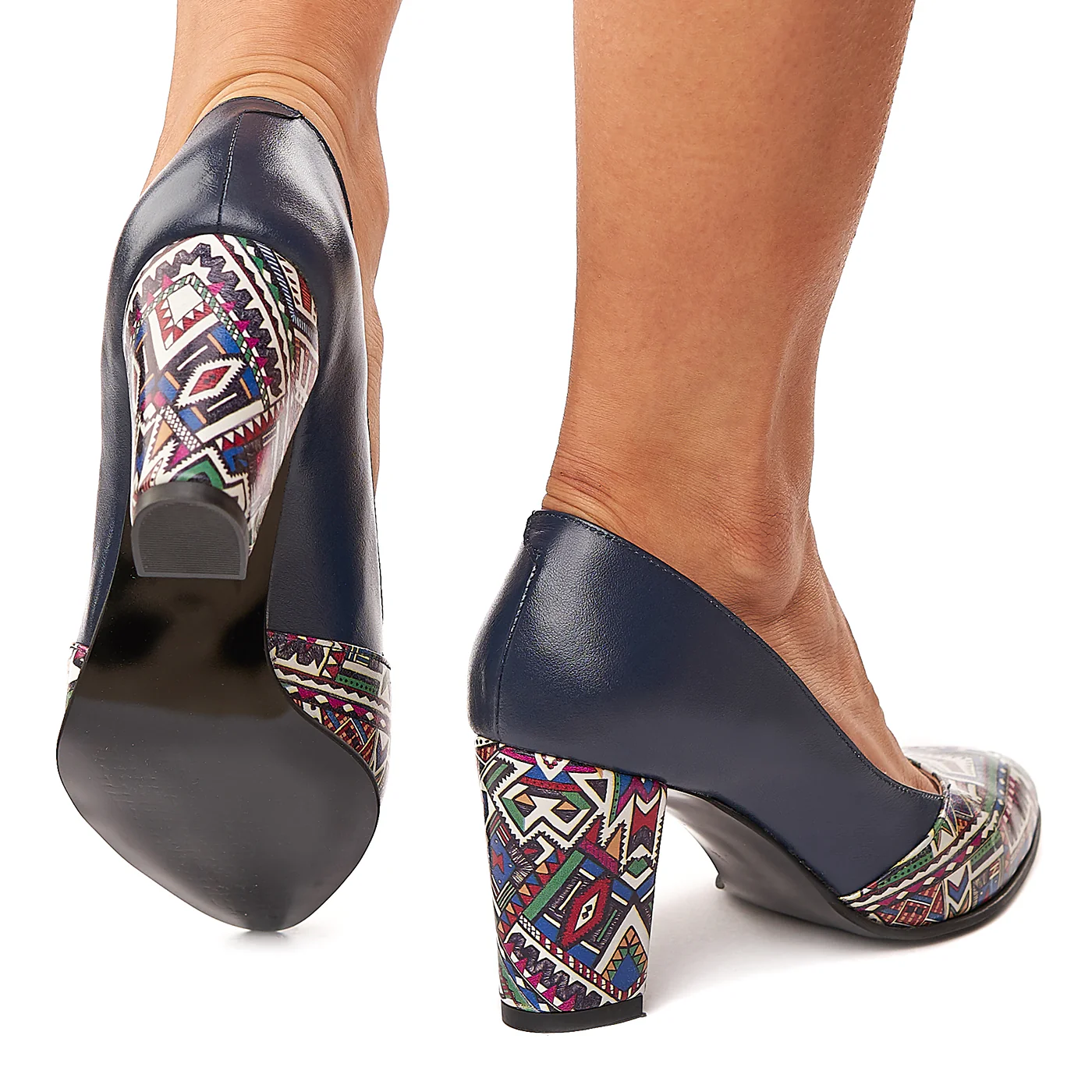 Pantofi dama din piele naturala bleumarin cu toc colorat 4186 - Image 4