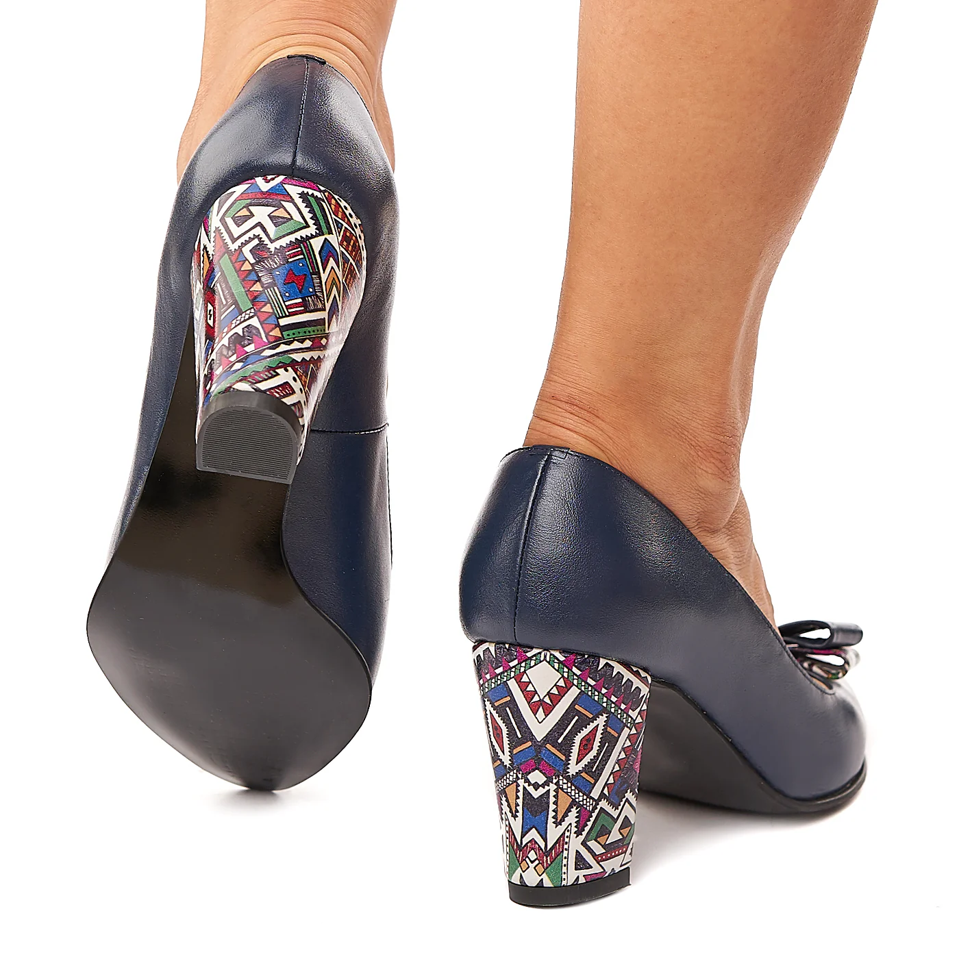 Pantofi dama din piele naturala bleumarin cu toc colorat 4198 - Image 4