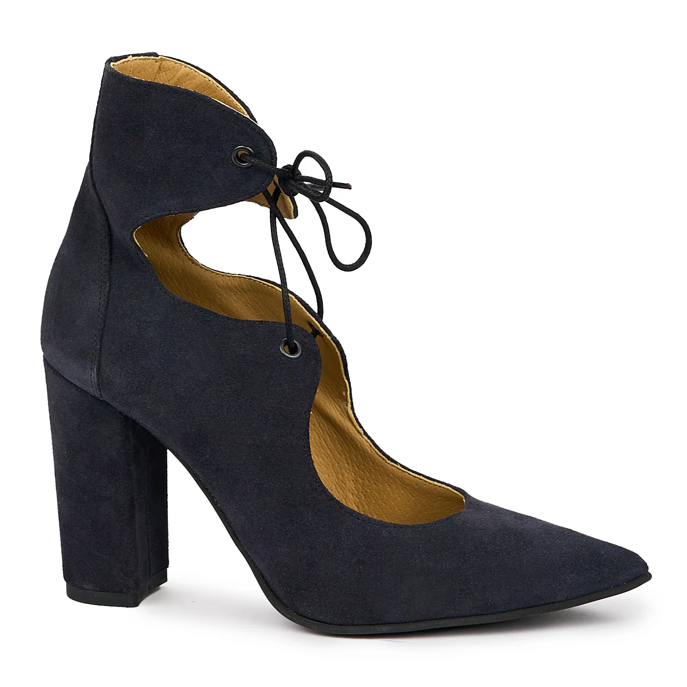 Pantofi dama din piele naturala bleumarin cu toc gros 10 cm 14237