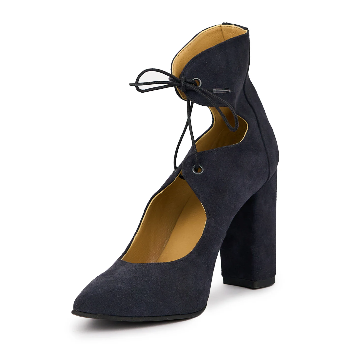 Pantofi dama din piele naturala bleumarin cu toc gros 10 cm 14237 - Image 3