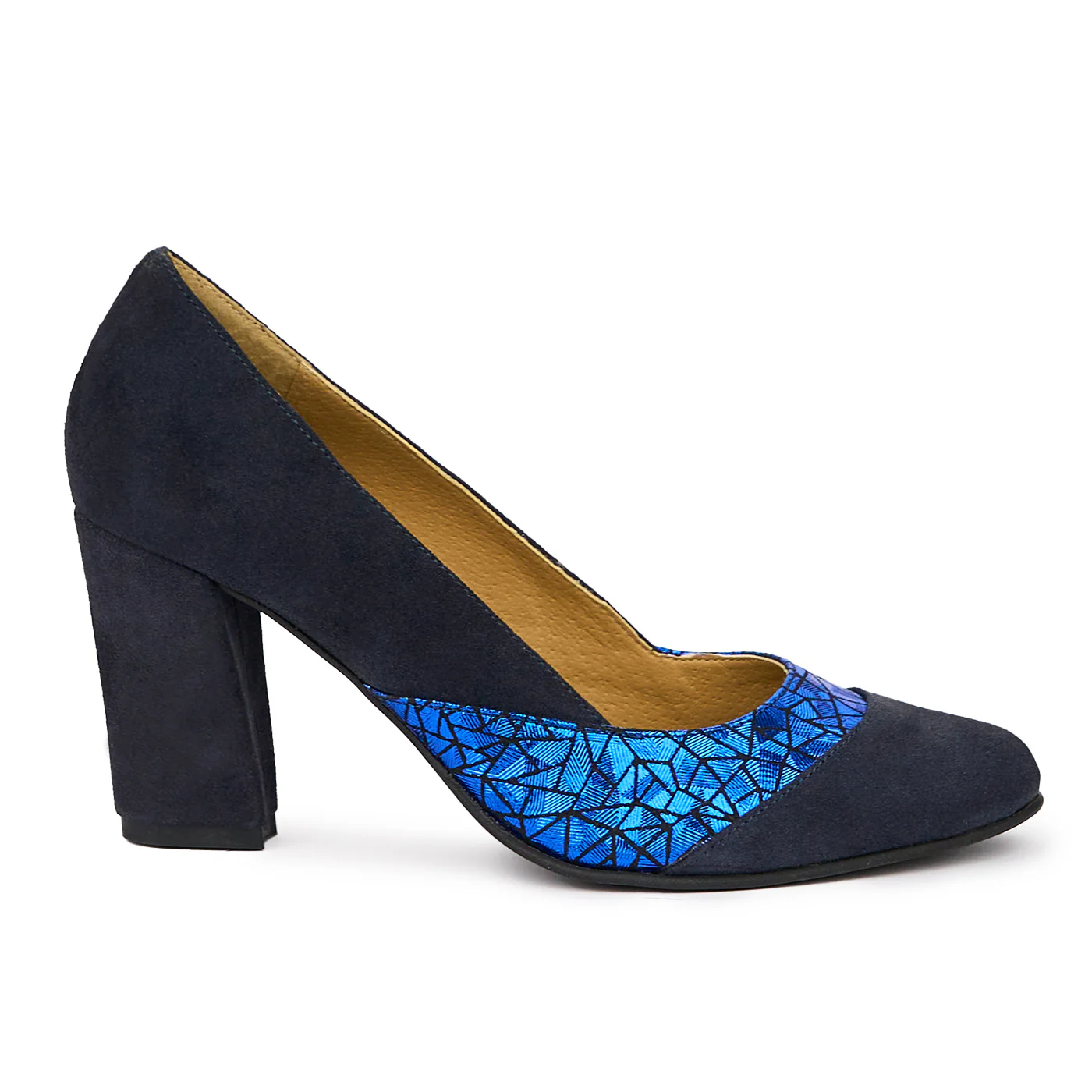 Pantofi dama din piele naturala bleumarin cu toc gros 10 cm 14242