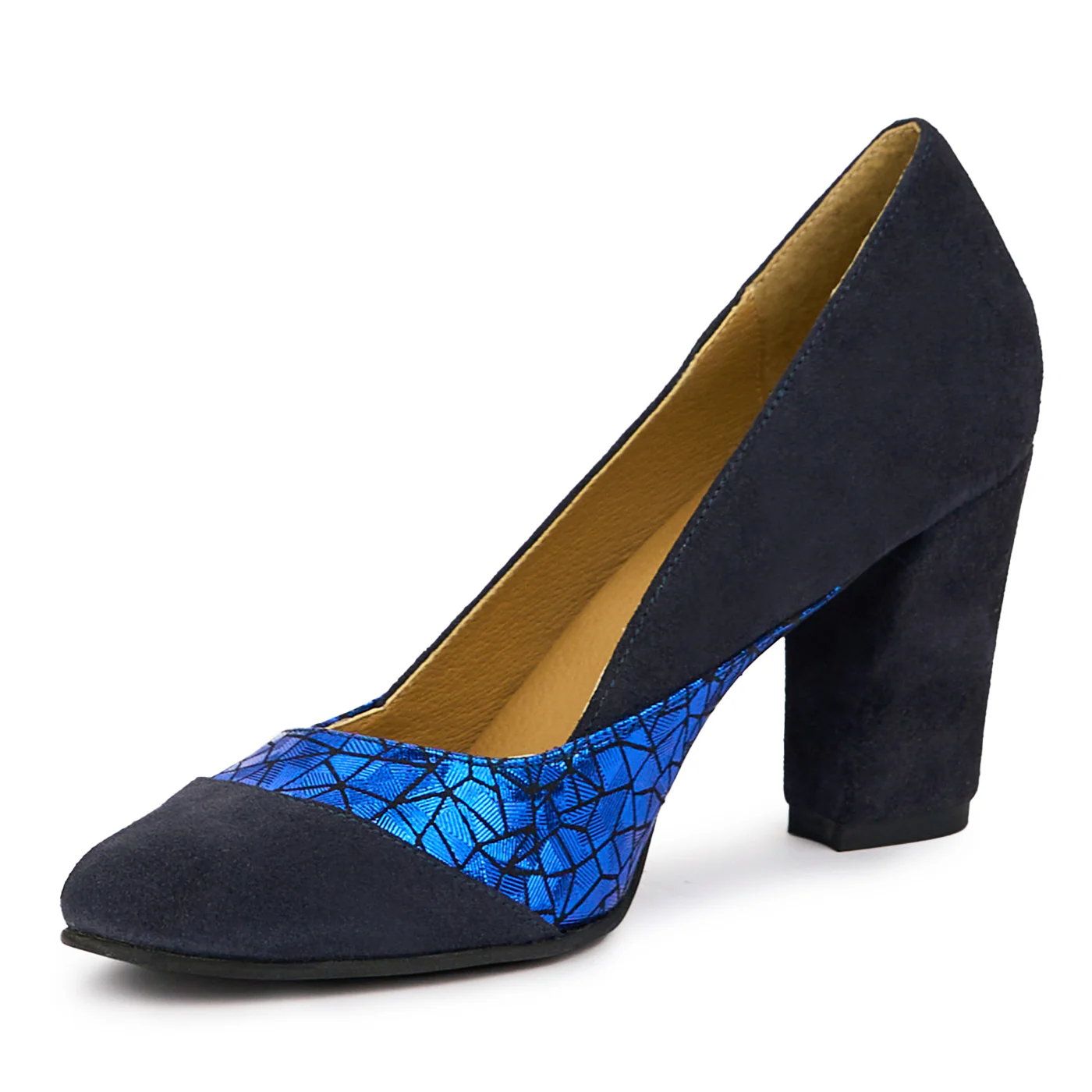 Pantofi dama din piele naturala bleumarin cu toc gros 10 cm 14242 - Image 3