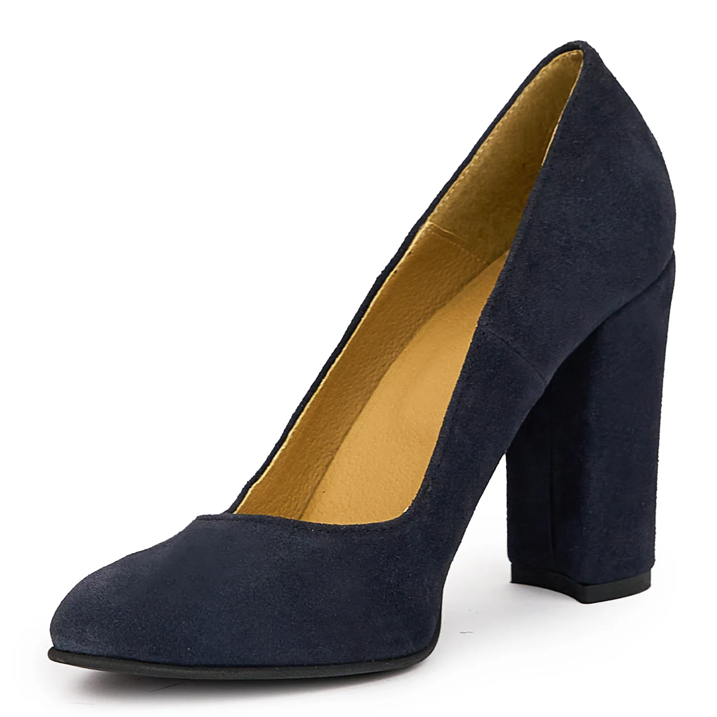 Pantofi dama din piele naturala bleumarin cu toc gros 10 cm 14372 - Image 3
