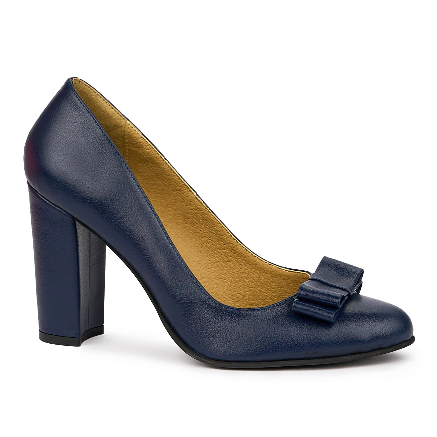 Pantofi dama din piele naturala bleumarin cu toc gros 10 cm 14382