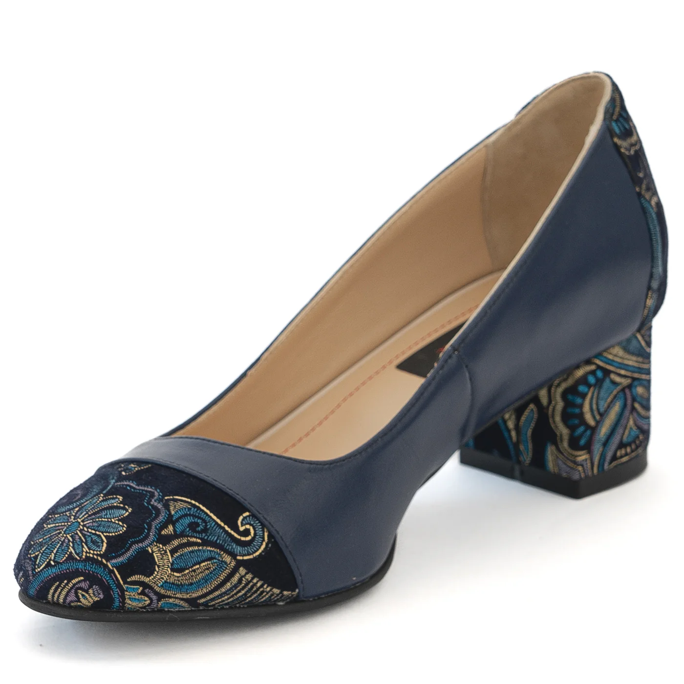 Pantofi dama din piele naturala bleumarin cu toc gros 13991 - Image 3