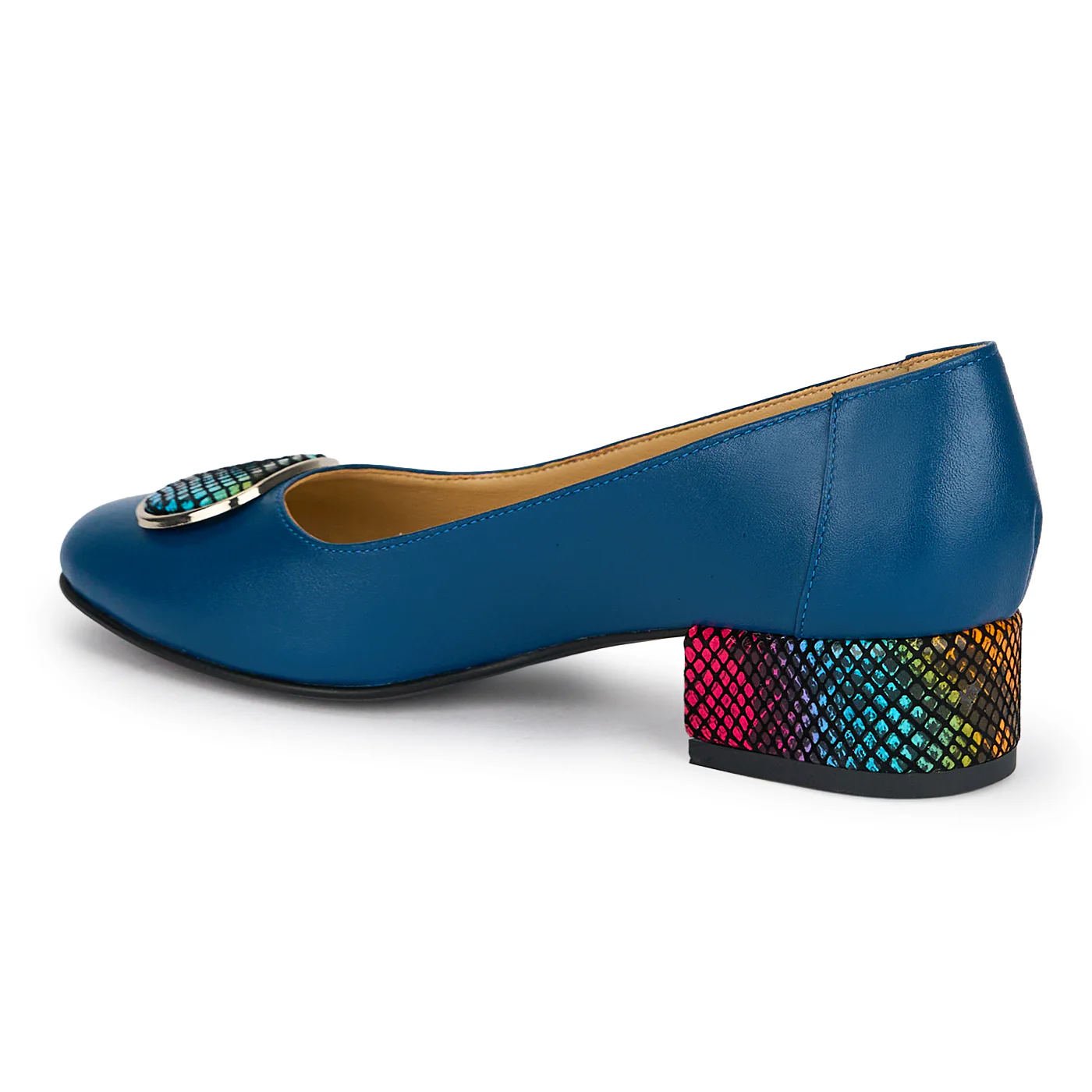 Pantofi dama din piele naturala bleumarin cu toc gros 3.5 cm 19170 - Image 2
