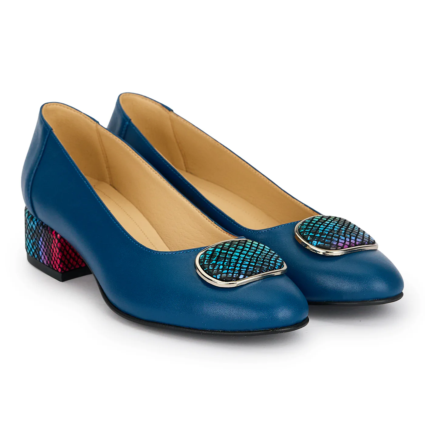 Pantofi dama din piele naturala bleumarin cu toc gros 3.5 cm 19170 - Image 4