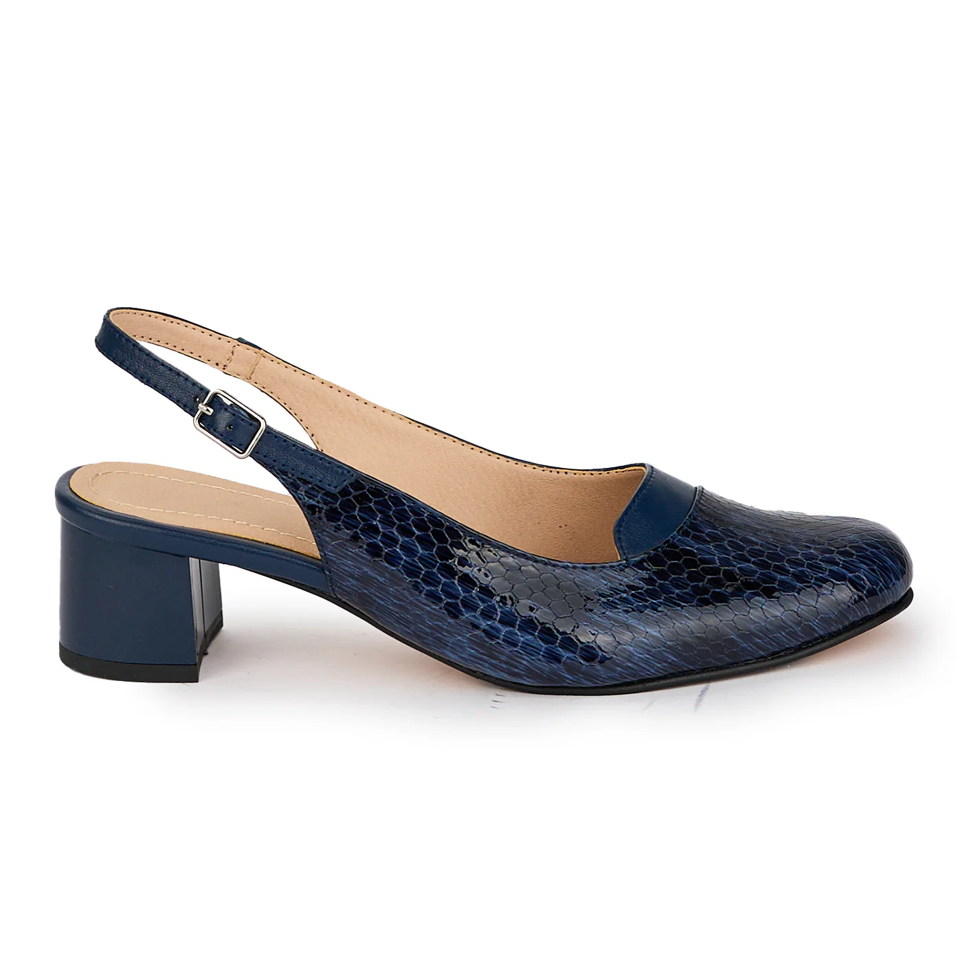 Pantofi dama din piele naturala bleumarin cu toc gros 4.5 cm 18122