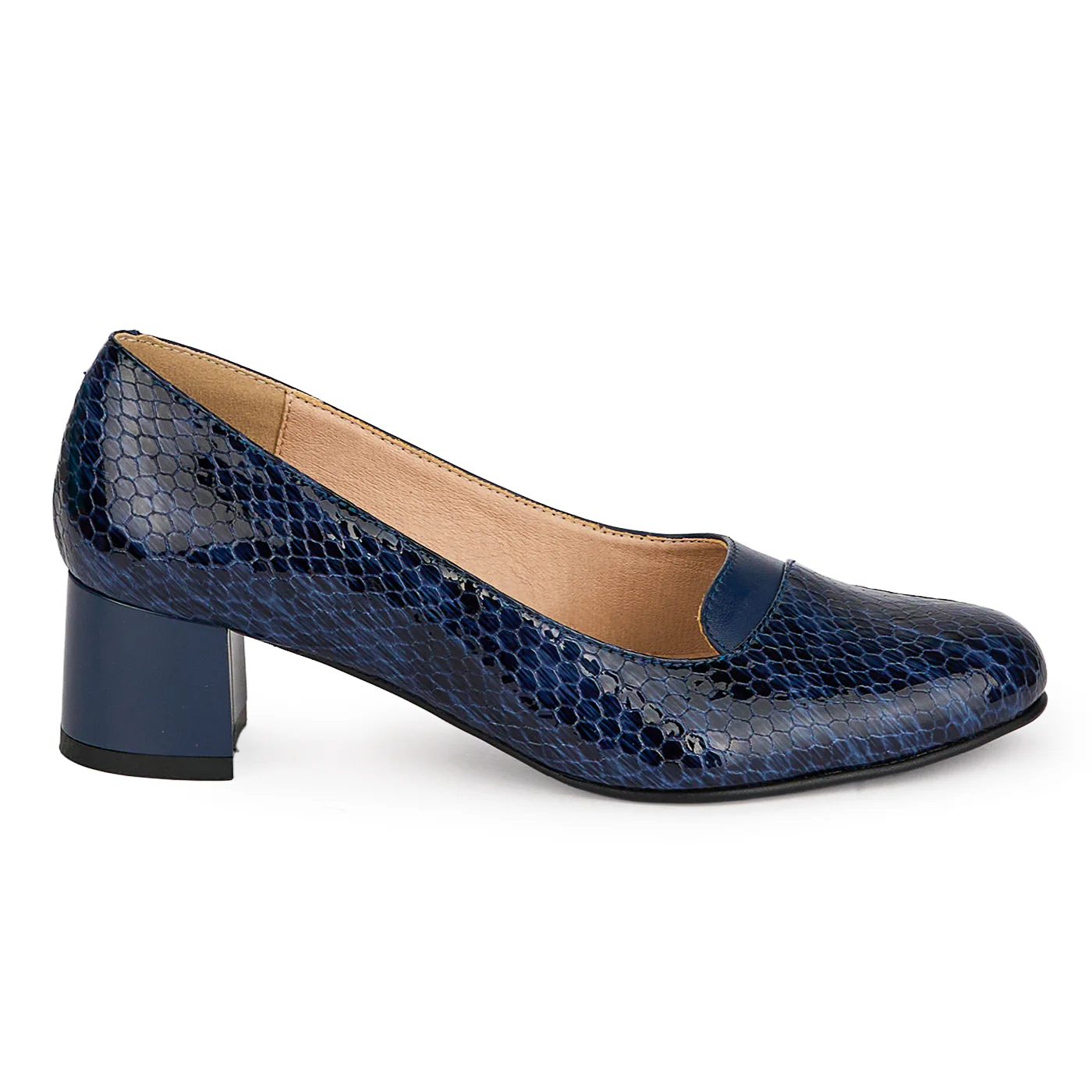 Pantofi dama din piele naturala bleumarin cu toc gros 4.5 cm 18690