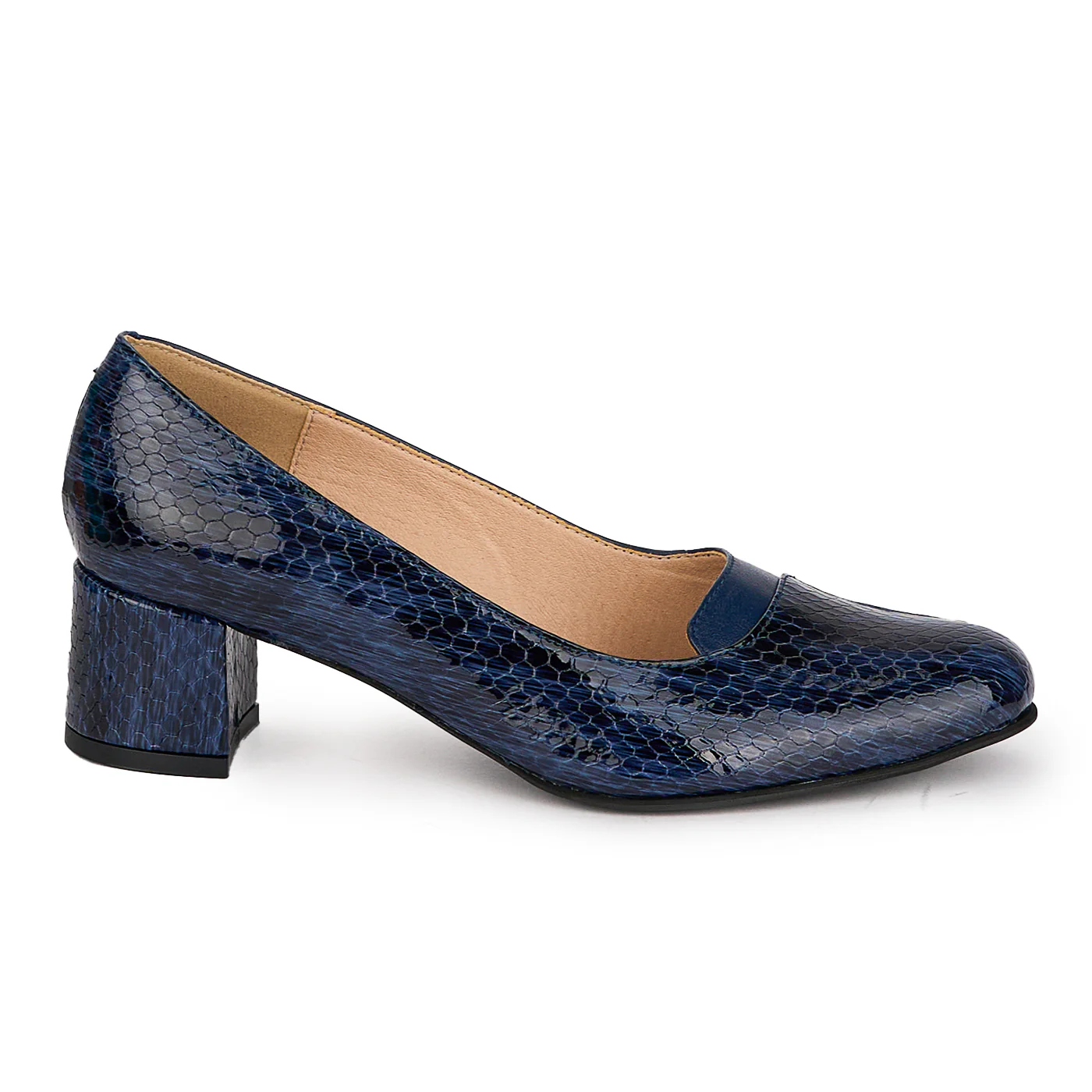 Pantofi dama din piele naturala bleumarin cu toc gros 4.5 cm 18691
