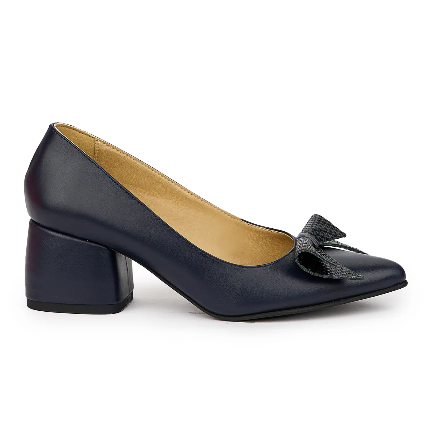 Pantofi dama din piele naturala bleumarin cu toc gros 5.5 cm 14417