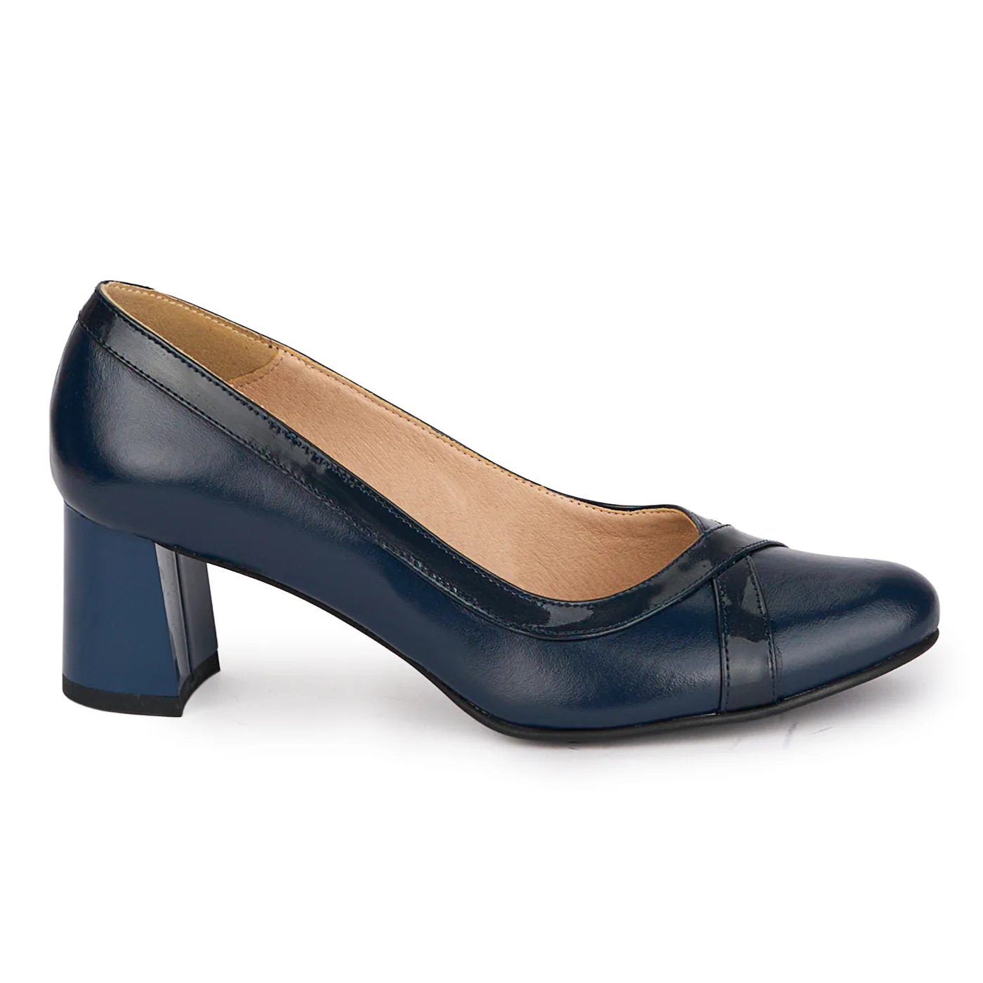 Pantofi dama din piele naturala bleumarin cu toc gros 5.5 cm 18550