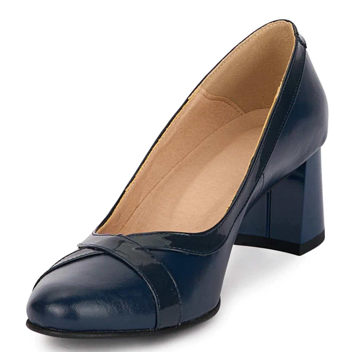 Pantofi dama din piele naturala bleumarin cu toc gros 5.5 cm 18550 - Image 3