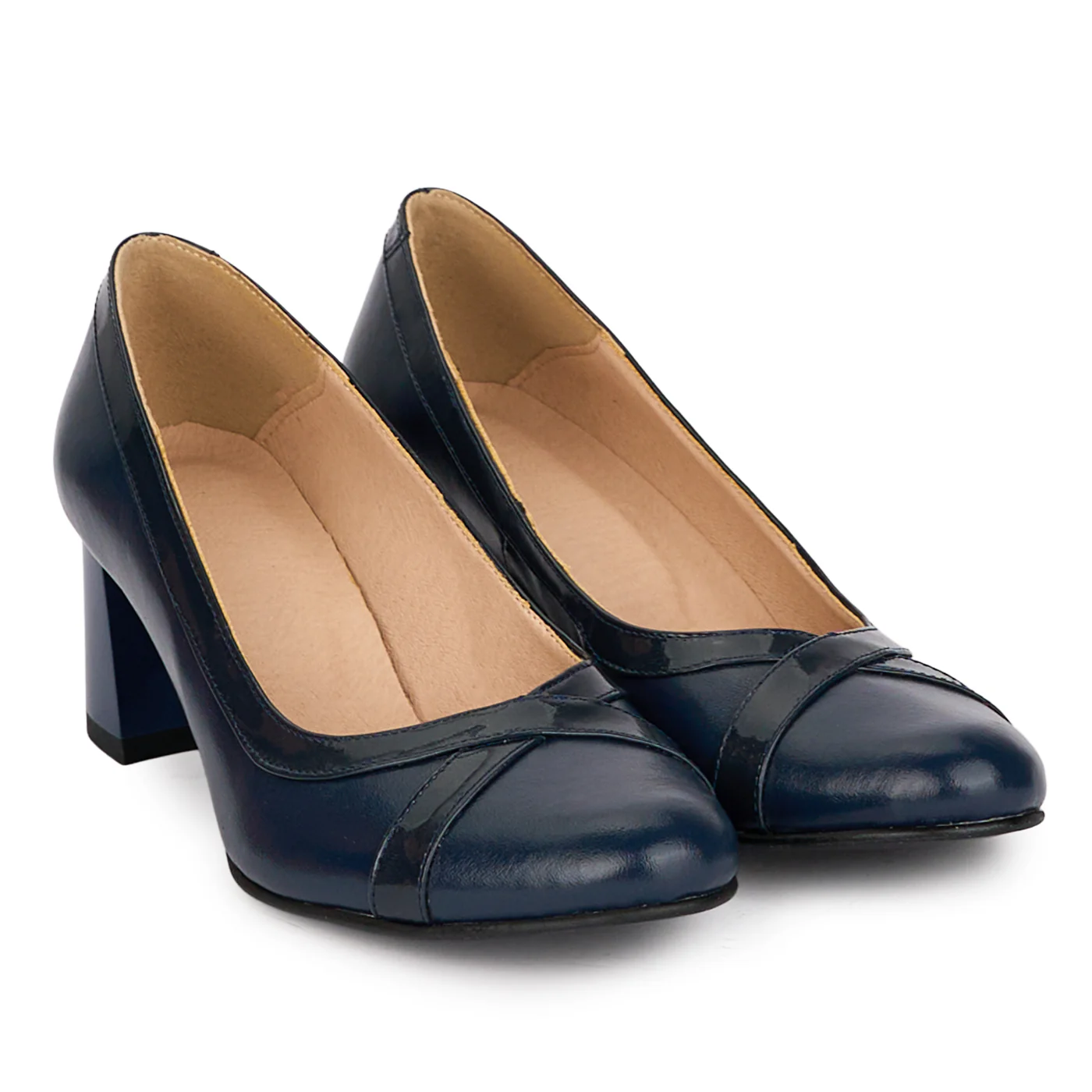 Pantofi dama din piele naturala bleumarin cu toc gros 5.5 cm 18550 - Image 4