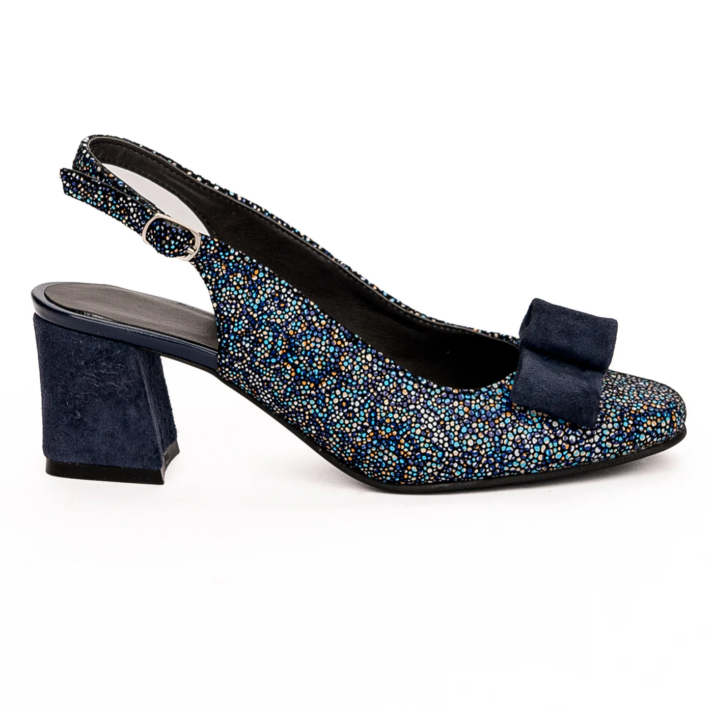 Pantofi dama din piele naturala bleumarin cu toc gros 5.5 cm 19580
