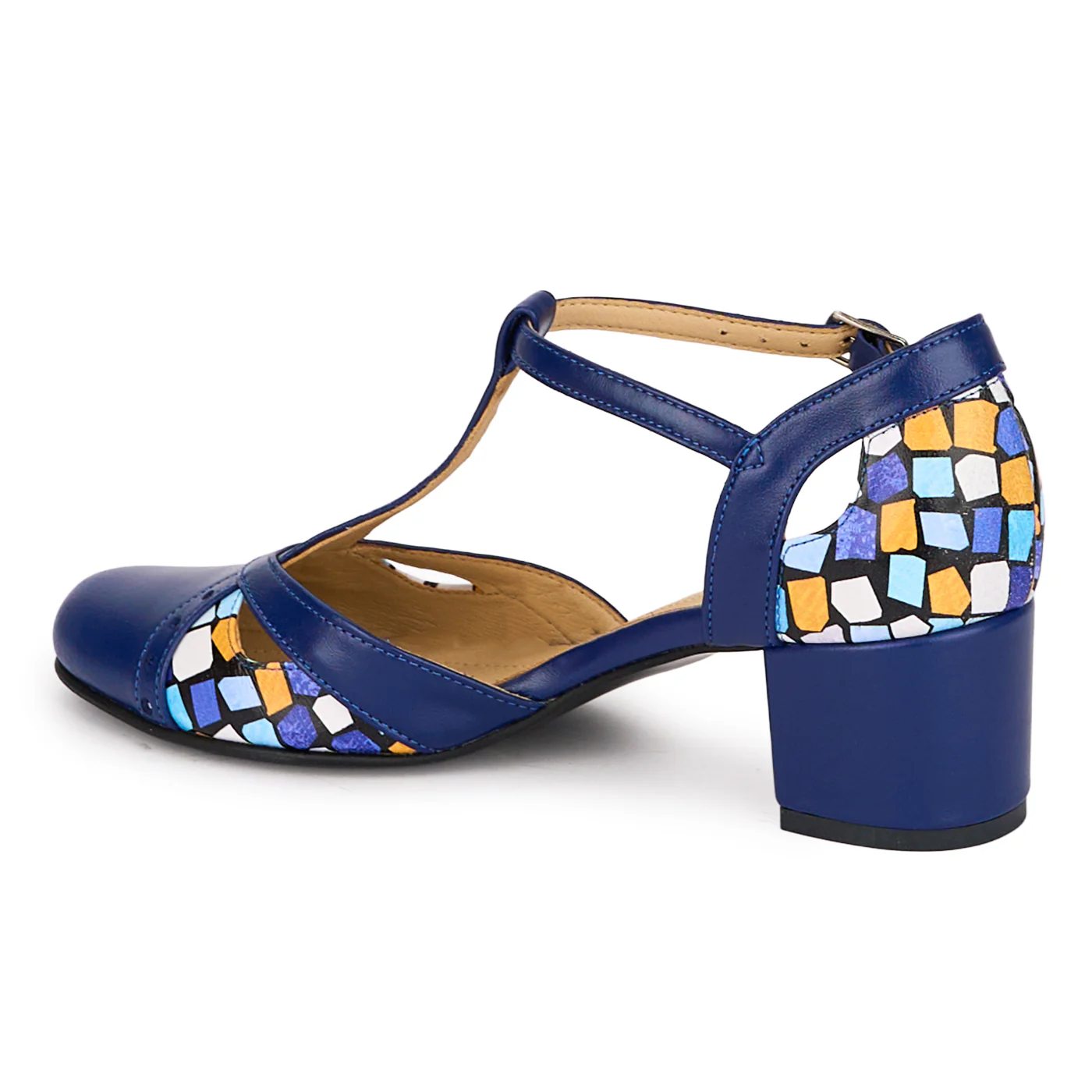 Pantofi dama din piele naturala bleumarin cu toc gros 5 cm 18599 - Image 2