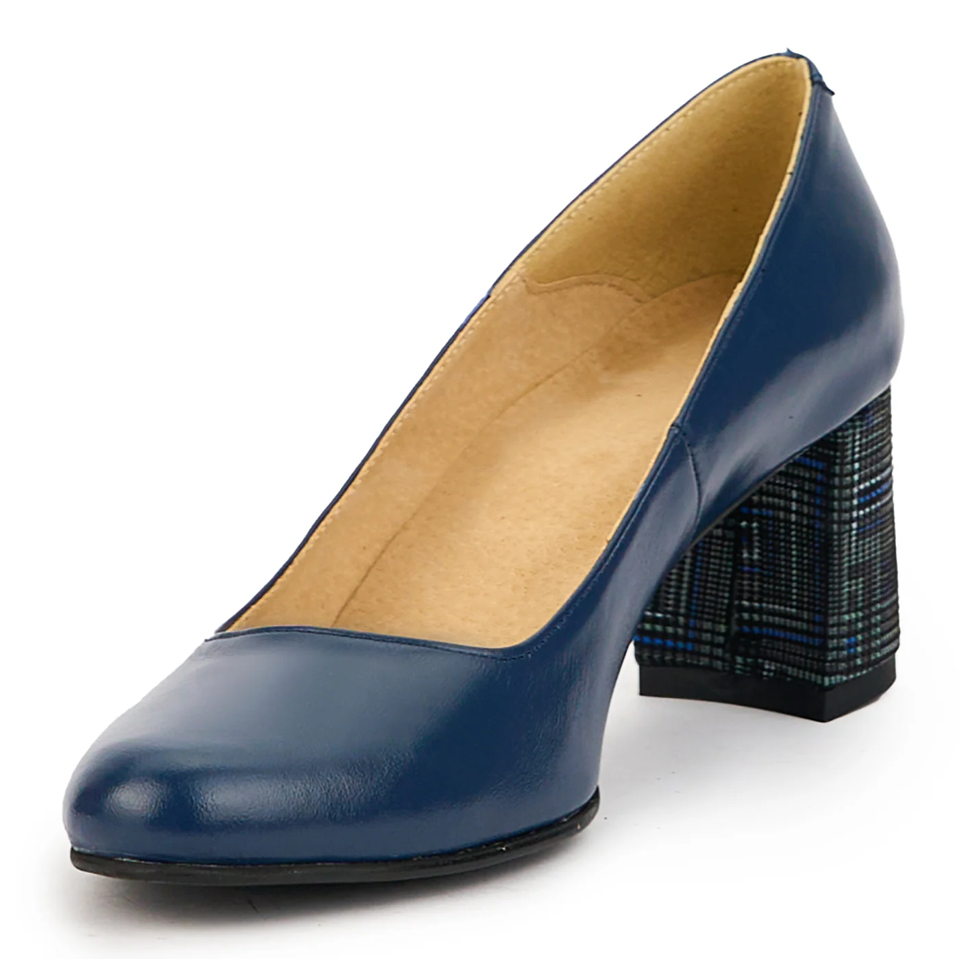 Pantofi dama din piele naturala bleumarin cu toc gros 6.5 cm 14768 - Image 3