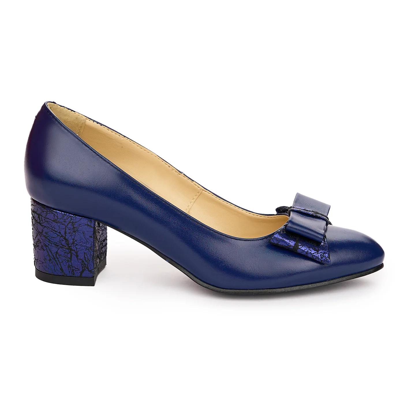 Pantofi dama din piele naturala bleumarin cu toc gros 6 cm 13798