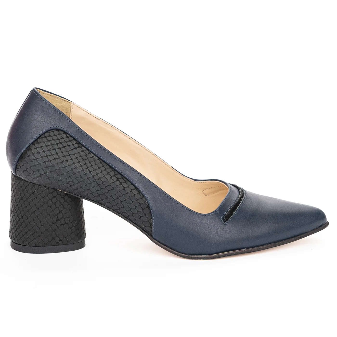 Pantofi dama din piele naturala bleumarin cu toc gros 6 cm 13920