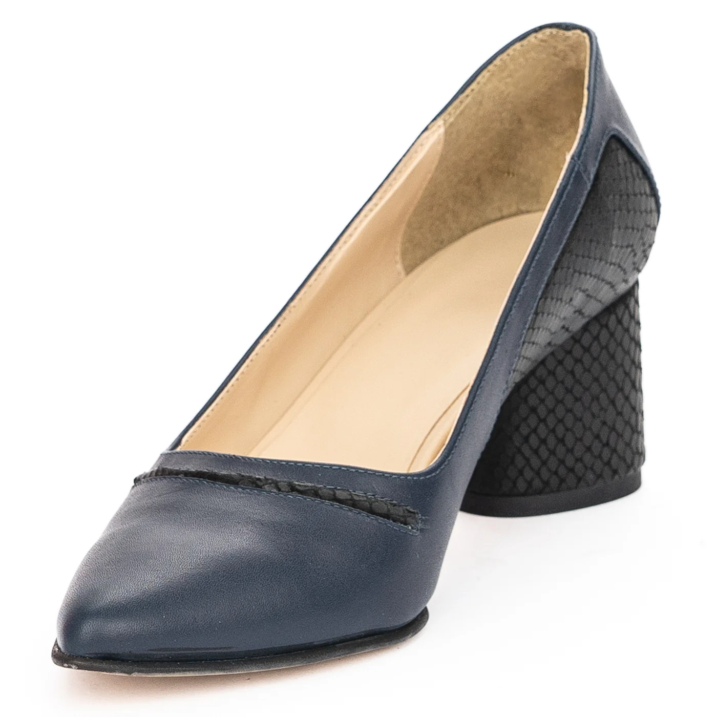 Pantofi dama din piele naturala bleumarin cu toc gros 6 cm 13920 - Image 3